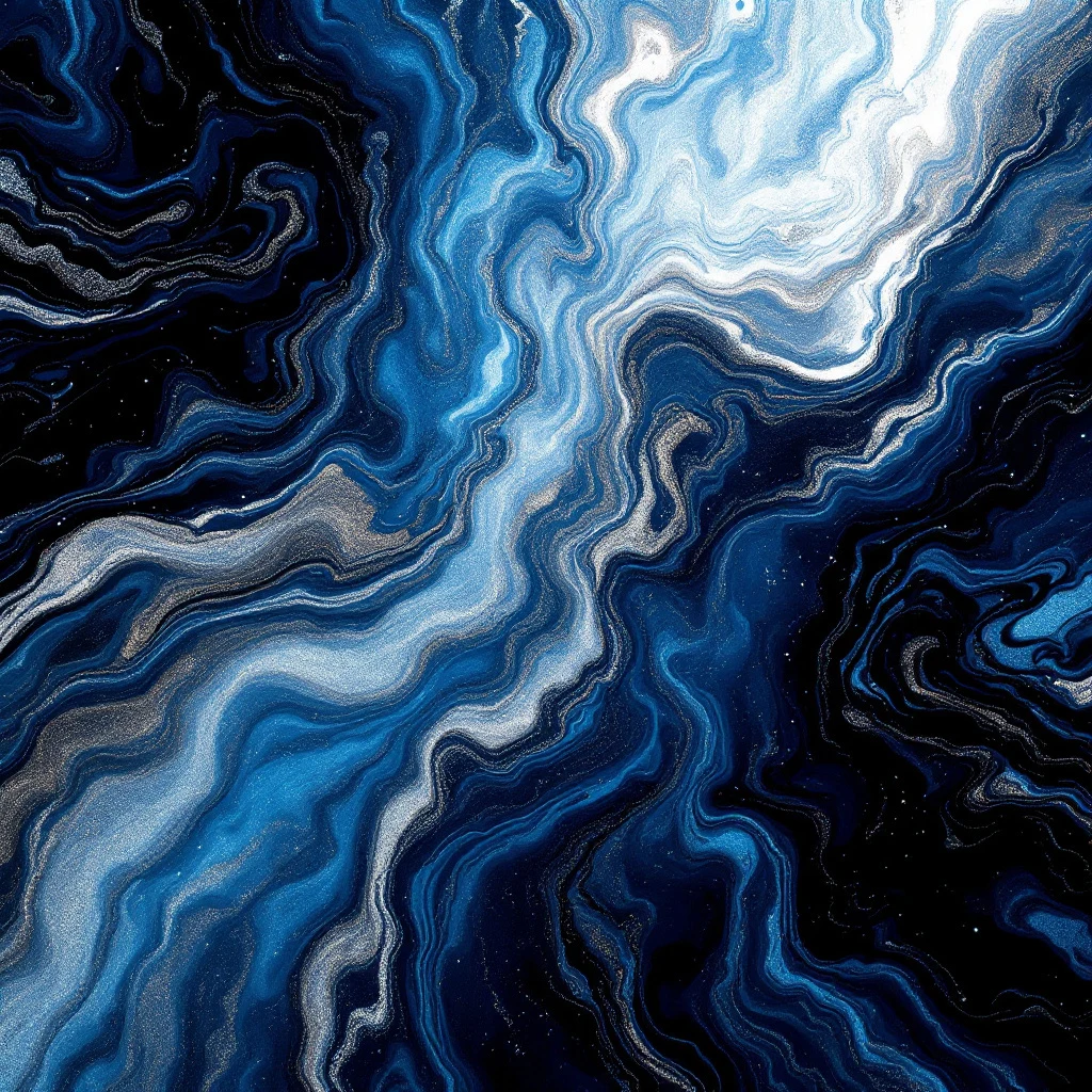 Macro of blue and silver metallic epoxy swirls