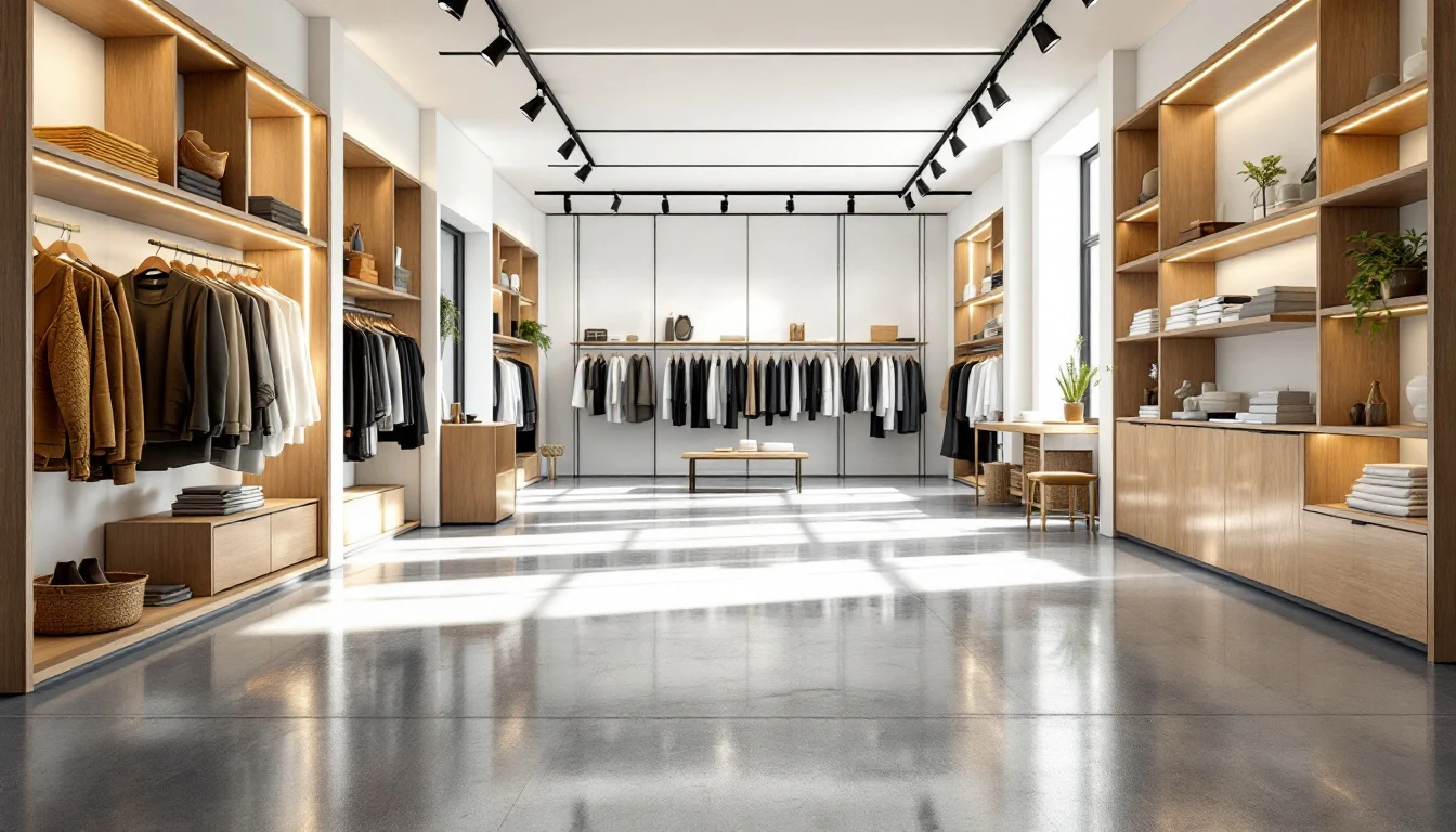 Boutique retail space with a semi-gloss polished concrete floor